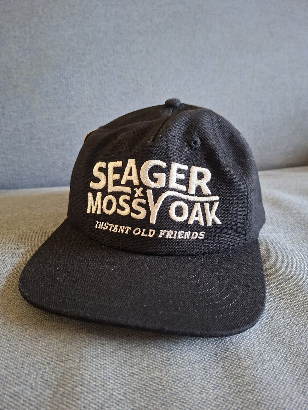 Seager x Mossy Oak Black Embroidered Snapback Hat 100% Cotton NWT